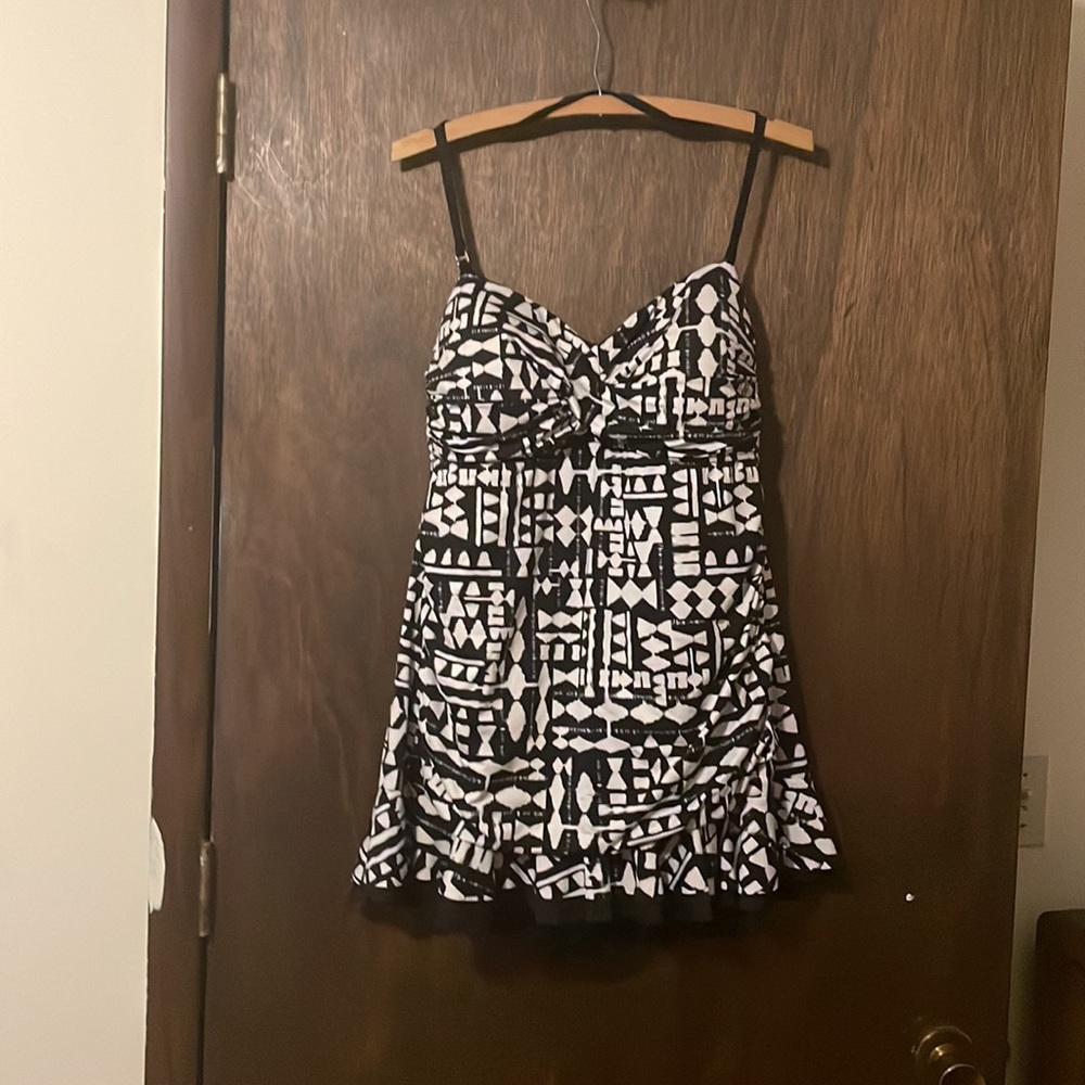 Apt. 9 One piece black and white bathing suit with skirt